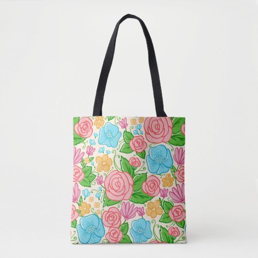 Prachtig kleurrijk bloemenpatroon tote bag (Voorkant)