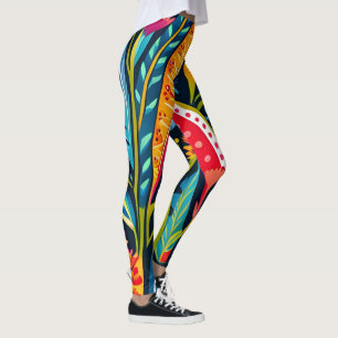 Prachtig, kleurrijk Otomi bloemenkunstpatroon Leggings