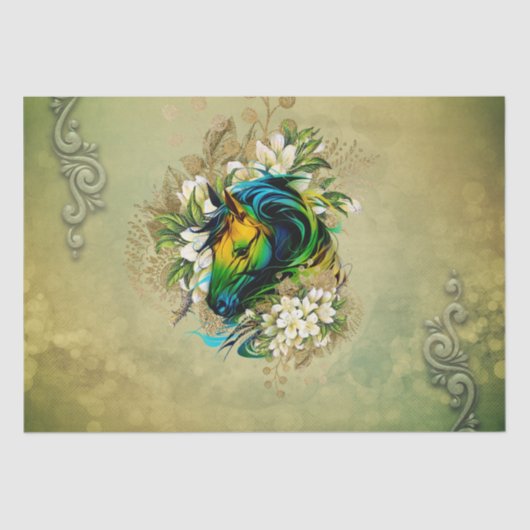 Prachtig kleurrijk paard met bloemen tissuepapier (Voorkant)