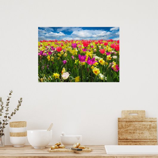 Prachtig kleurrijk Tulp-veld Poster (Keuken)