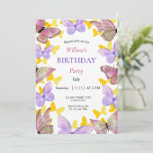 Prachtig kleurrijk vlinderverjaardagsfeestje kaart (Staand voorkant)