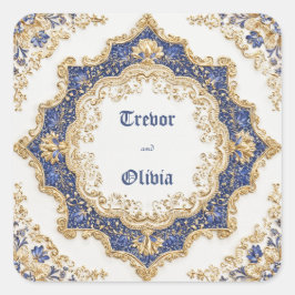 Prachtig koninklijk blauw gouden barok stervlam br vierkante sticker