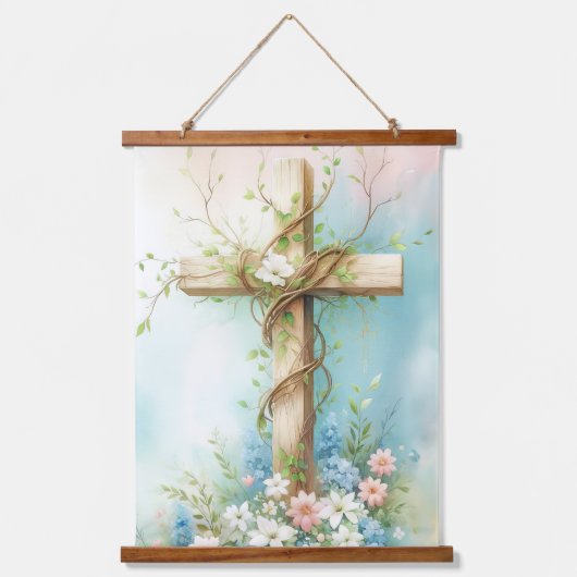 Prachtig kruis met bloemen en een wijnstok hangend wandkleed (Voorkant)