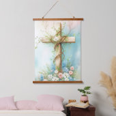 Prachtig kruis met bloemen en een wijnstok hangend wandkleed (Slaapkamer)