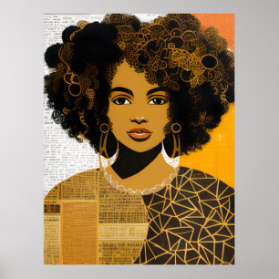 Prachtig Krullend Haar Afro-Amerikaanse Vrouw Coll Poster