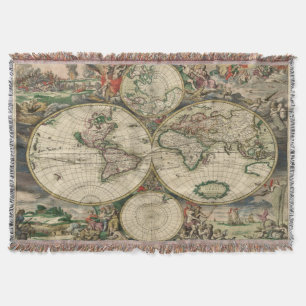 Prachtig Kunstwerk Vintage Oude Wereldkaarten Deken