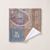 Prachtig kunstzinnig industrieel blauw bruin faux  bad handdoek (Wasdoekje)