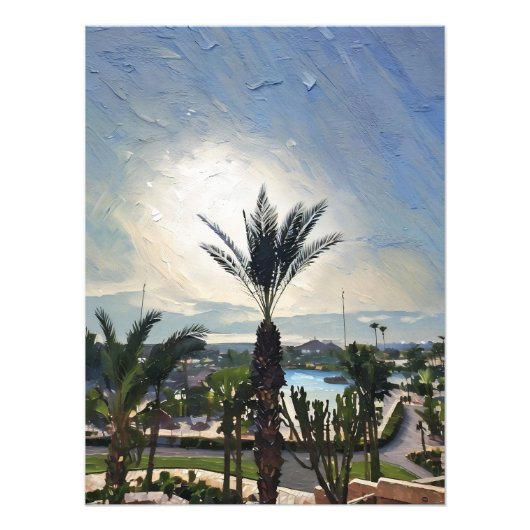 Prachtig kustresortlandschap met palmbomen foto afdruk (Voorkant)