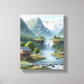 Prachtig landelijk landschap met waterval canvas afdruk (Voorkant)