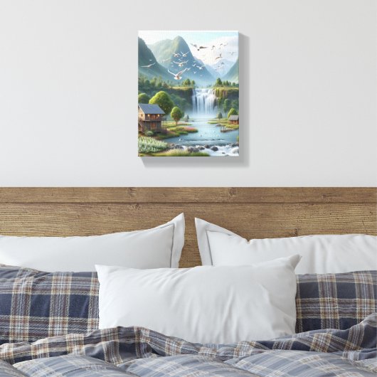 Prachtig landelijk landschap met waterval canvas afdruk (Insitu (Slaapkamer))