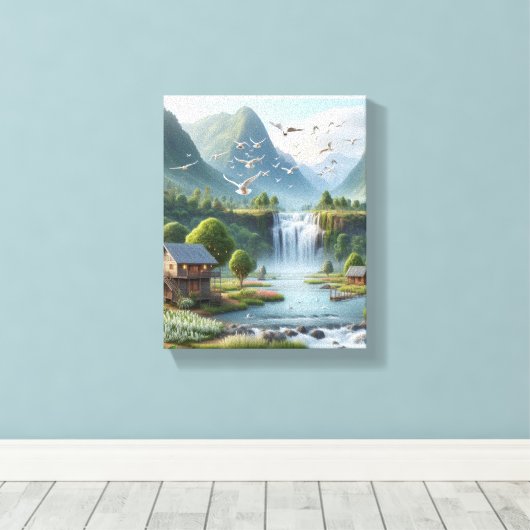 Prachtig landelijk landschap met waterval canvas afdruk (Insitu (Houten vloer))