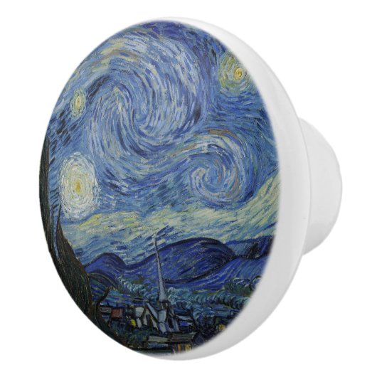 Prachtig landschap Blauwe Nacht Hemel Gouden Sterr Keramische Knop (Rechts)