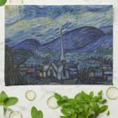 Prachtig landschap Blauwe Nacht Hemel Gouden Sterr Theedoek (Gevouwen)