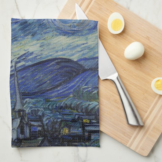 Prachtig landschap Blauwe Nacht Hemel Gouden Sterr Theedoek (Quarter Fold)