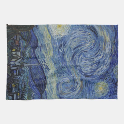 Prachtig landschap Blauwe Nacht Hemel Gouden Sterr Theedoek (Horizontaal)