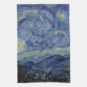 Prachtig landschap Blauwe Nacht Hemel Gouden Sterr Theedoek