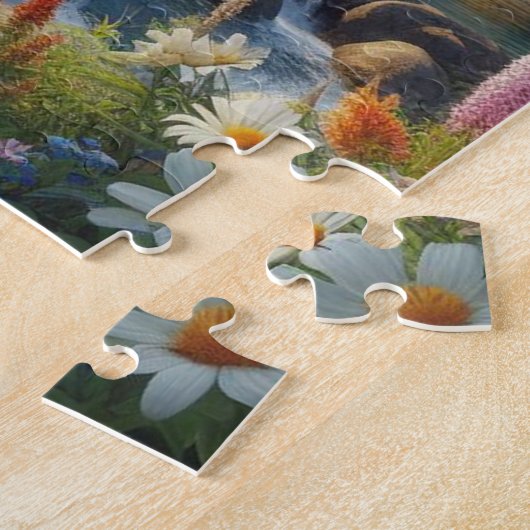 Prachtig landschap met bergen en watervallen legpuzzel (Zijkant)