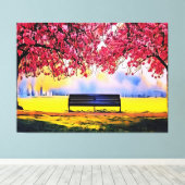 Prachtig landschap met kersenbomen en een bank canvas afdruk (Insitu (Houten vloer))