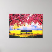 Prachtig landschap met kersenbomen en een bank canvas afdruk (Voorkant)