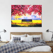Prachtig landschap met kersenbomen en een bank canvas afdruk (Insitu (Slaapkamer))