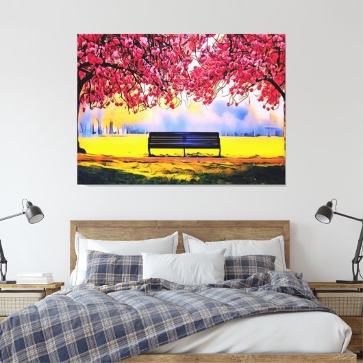 Prachtig landschap met kersenbomen en een bank canvas afdruk (Insitu (Slaapkamer))