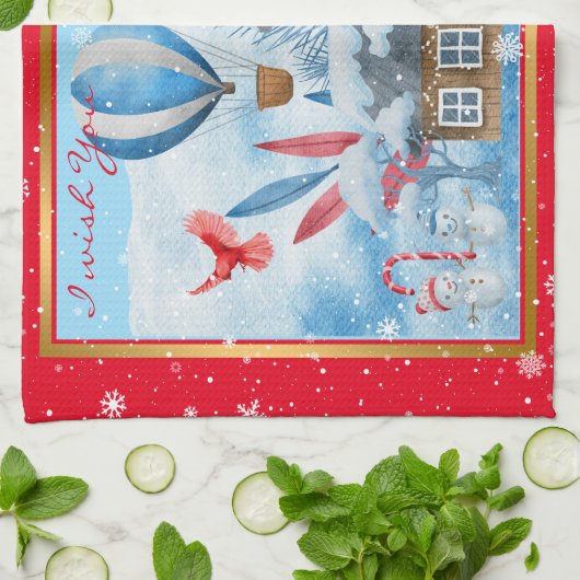 Prachtig landschap met Snowman Theedoek (Gevouwen)