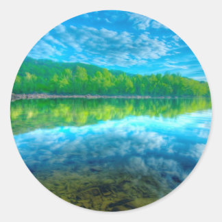 Prachtig landschap met turquoise meer ronde sticker