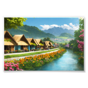 Prachtig landschap op satijn fotopapier foto afdruk