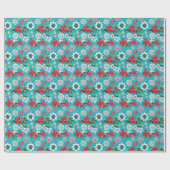 Prachtig leuk kerstpatroon op turquoise blauw cadeaupapier (Vlak)