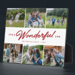 Prachtig leven donkerrood zes foto familie collage fotoplaat<br><div class="desc">Vier favoriete familieherinneringen met deze collage-plaquette met zes foto's met een behandeling van het type "It's a beautiful life" in donkerrood en aangepaste tekst. Deze fotocollage is geweldig voor gezinnen, nieuwe baby's, grootouders en meer. Pas het aan voor het jaar, vakantie herinneringen, reizen, familiereünie en andere gelegenheden. De donkerrode tekstkleur...</div>