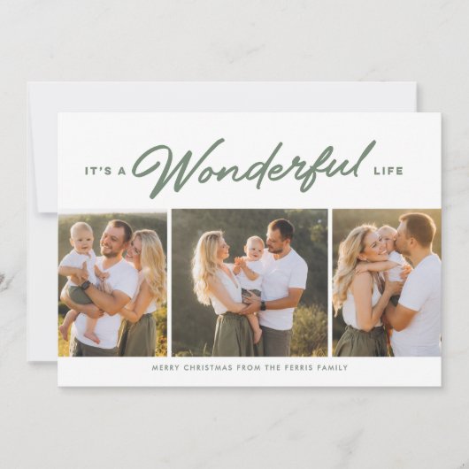 Prachtig leven drie foto groene Kerstmis Feestdagenkaart (Voorkant)