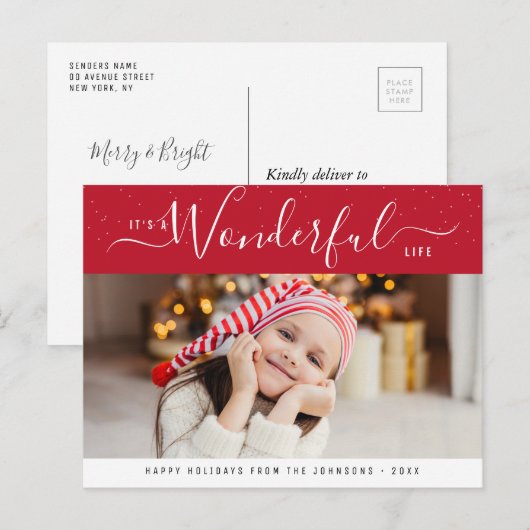 Prachtig leven Rood & Wit belettering Kerstmis Briefkaart (Voorkant / Achterkant)