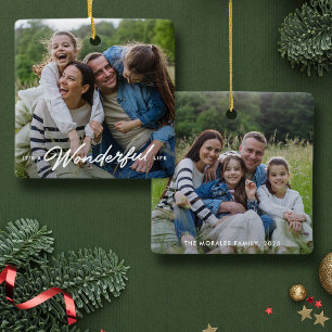 Prachtig leven twee foto's eenvoudige kerst keramisch ornament