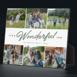 Prachtig leven zes foto familie collage fotoplaat<br><div class="desc">Vier favoriete familieherinneringen met deze collage-plaquette met zes foto's met een behandeling van het type "Het is een prachtig leven" en aangepaste tekst. Deze fotocollage is geweldig voor gezinnen, nieuwe baby's, grootouders en meer. Pas het aan voor het jaar, vakantie herinneringen, reizen, familiereünie en andere gelegenheden. De zachte groene tekstkleur...</div>