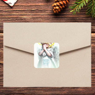 Prachtig Little Girl Angel Wings Typografie Vierkante Sticker