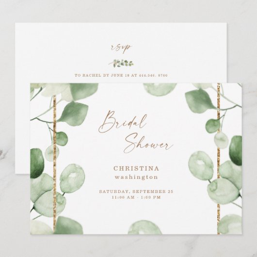 Prachtig Loof Eucalyptus Bruidsdouche Kaart (Voorkant / Achterkant)