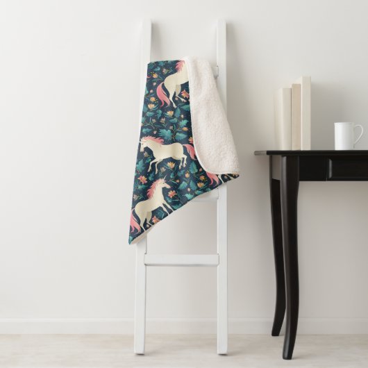 Prachtig Magical Unicorn Pattern Sherpa Deken (In situ)