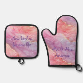 Prachtig marmeren roze en Paarse modern plezier Ovenwant & Pannenlap Set (Voorkant)