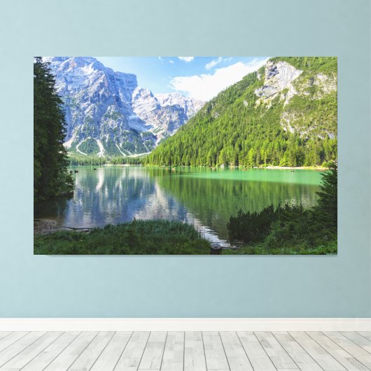 Prachtig meer in de Dolomieten Zuid-Tirol Italië Canvas Afdruk (Insitu (Houten vloer))