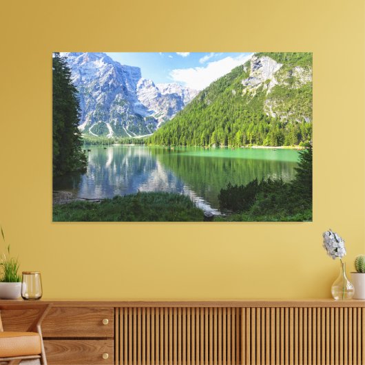Prachtig meer in de Dolomieten Zuid-Tirol Italië Canvas Afdruk (Insitu (Woonkamer))