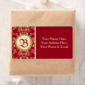 Prachtig middeleeuws goud damast karmijn rood mono etiket (Insitu)