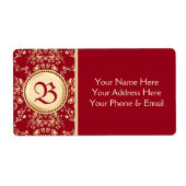 Prachtig middeleeuws goud damast karmijn rood mono etiket (Voorkant)