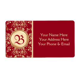 Prachtig middeleeuws goud damast karmijn rood mono etiket