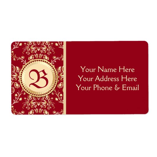 Prachtig middeleeuws goud damast karmijn rood mono etiket (Voorkant)
