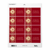 Prachtig middeleeuws goud damast karmijn rood mono etiket (Full Sheet)