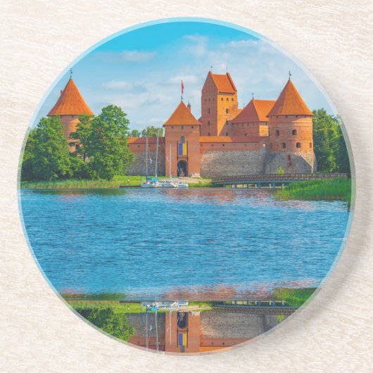 Prachtig middeleeuws kasteel aan Blue Lake Zandsteen Onderzetter (Voorkant)