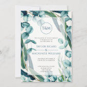 Prachtig Modern Monogram Eucalyptus Huwelijk Kaart (Voorkant)
