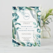 Prachtig Modern Monogram Eucalyptus Huwelijk Kaart (Staand voorkant)
