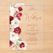 Prachtig Modern Script Rood & Wit Bloemen Huwelijk Acryl Uitnodigingen (Voorkant)