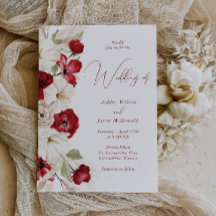 Prachtig Modern Script Rood & Wit Bloemen Huwelijk